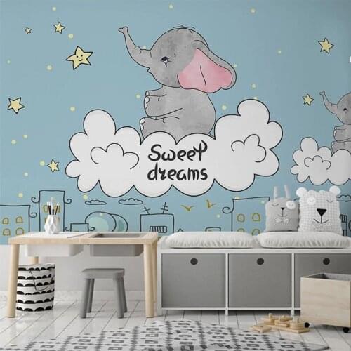 Custom Mural Wallpaper 3D Hand Painted Cartoon Clouds Fantasy Stars Elephant Fresco Childrens Room Background Papel De Parede