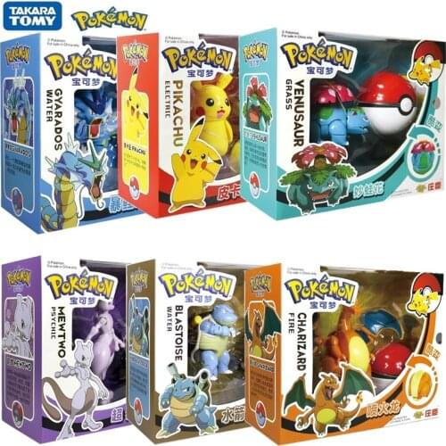 Genuine Pokemon Elf Ball Action Figures Model Pokeball Pikachu Charizard Venusaur Mewtwo Gyarados Cartoon Anime Doll Kids Toys