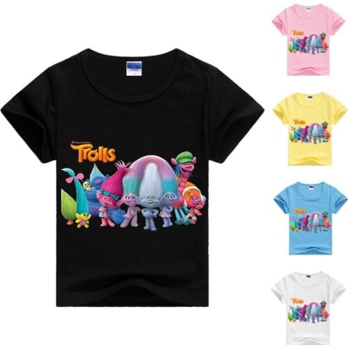 2020 New Cartoon Trolls T shirt Boys Girls Trolls T-shirt Cartoon Kids Summer T-shirt Kids Free Shipping DS9