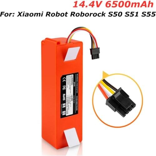 Original 14.4V 6500mAh Robotic Vacuum Cleaner Replacement Battery for Xiaomi Robot Roborock S50 S51 S55 Accessory Spare Parts