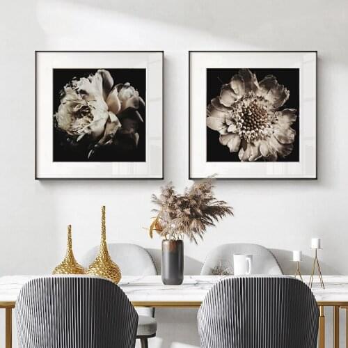 Simple and modern Nordic black and white flower art poster dining room decoration painting mural picture painting core inkjet