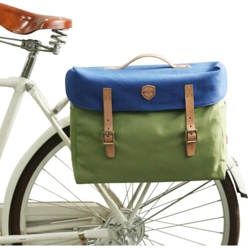 Tourbon Retro Bike Rear Seat Pannier Bag Bicycle Canvas Pouch City Commuting Cycling Water Repellent Handle Briefcase