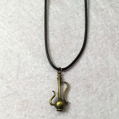 Vintage antique bronze metal alloy teapot vase pendant necklace women choker wax cord rope necklace jewelry fashion jewellery