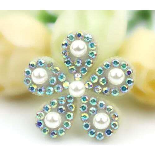 24Pcs 2.5cm Rhinestone&Pearl Flowers Stick-on Patches for Clothing Hairpin Headwear Craft Decor Applique Shoes Bags Accessories