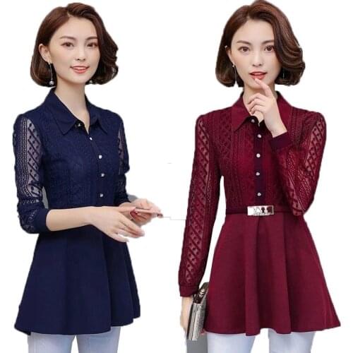 Spring Autumn Women Plus Size 5XL Loose Lace Bottoming Shirt Pullover Mid-Length Elegant Chiffon Shirt Waist Ruffled Tops Female
