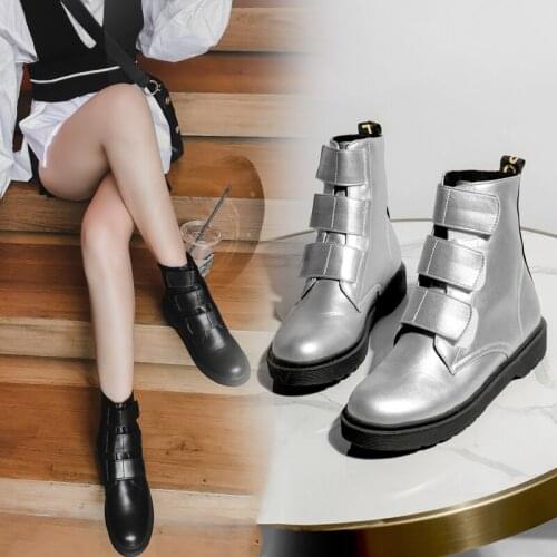 Women Ankle Мартин сапоги 2020 Autumn Female Casual Shoes Woman Flat Fashion Platform Round Toe Buckle Strap Solid Comfortable 8
