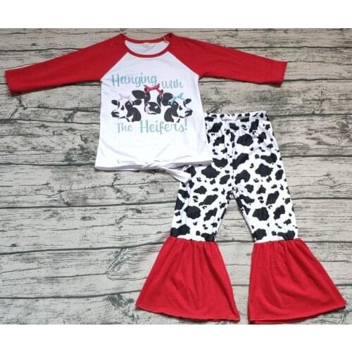 New Design Hot Sale Cute Cartoon Top and Ruffle Pants Newborn Baby Girls boutique Outfit Fashin Kids Girl Fall Clothign Set