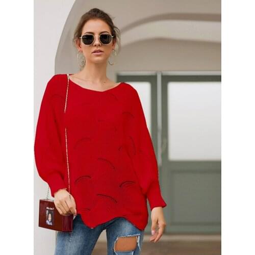 Adogirl Long Sleeve Knitted Female Hook Flower Sweater Women Irregular Hem Sweaters Pullover Loose Knitted Autumn Winter Outwear