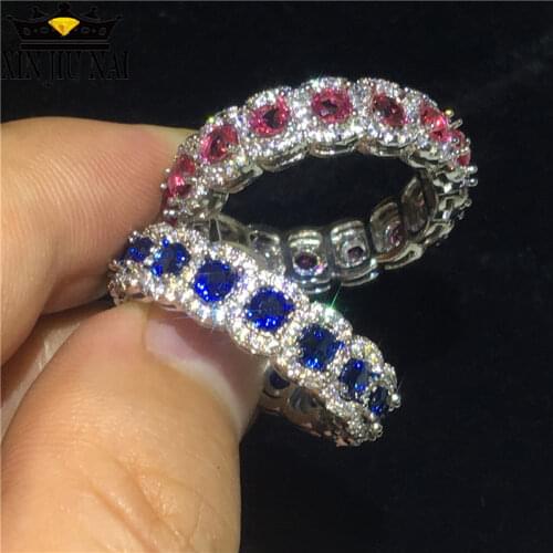 2 Colors Unique full star zircon ring for women for elegant ladies red/blue emerald ring diamond ring mens jewellery size6-12