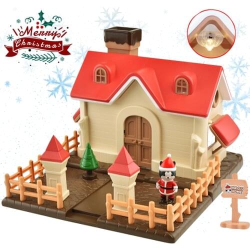 1:12 Foresr Animal Family Christmas Cottage Santa Claus Snowman Light Simulated Christmas Scene Toys For Girls Christmas Gifts
