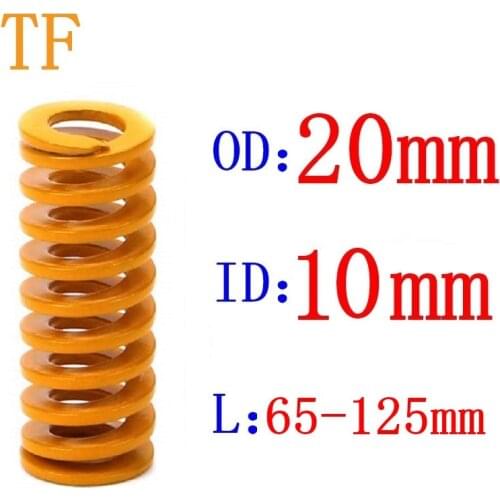 1pcs Yellow spring Light Load Stamping Compression Mould Die Spring Outer Diameter 20mm Inner Diameter 10mm Length 65-125mm