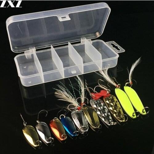 10Pcs/Box Metal Spoon Fishing Lures Set in Plastic Fishing Tackle Box Spinner Bait Spoon Lure Jig Fishing Accessories On Sale