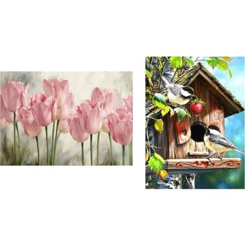 2Set Paint with Diamond Embroidery Diamond Painting Full Round Picture of Rhinestone Home Decor,Tulip & Share