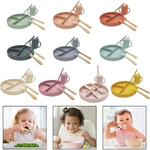5 Pcs Baby Learning Feeding Tableware Set Bowl Spoon Fork Sippy Bottle Straw Cup