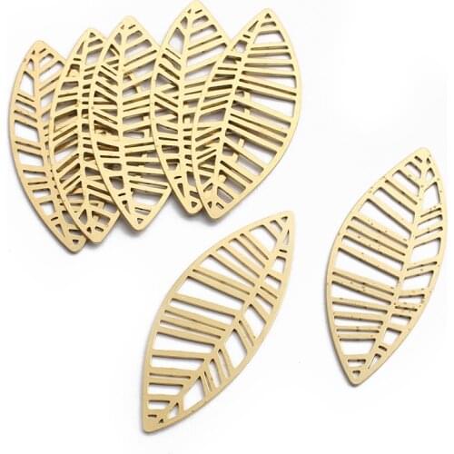6pcs Large Brass Charms Leaf Leaves Charms Pendant For Handmade Earrings Necklace Jewelry Making Supplies 22*55mm