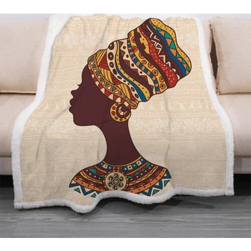 African Woman Funny Character Blanket 3D Print Sherpa Blanket on Bed Home Textiles Dreamlike Style 05
