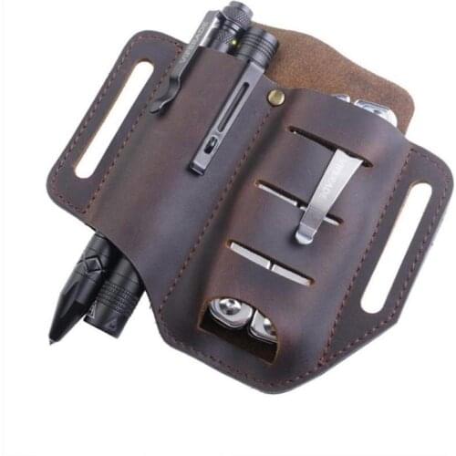 Pure Leather Sheath For Tools & Folding Knife & Pen Torch Light Camping & Hiking Outdoor Tools Multifunction Tactical Belt Bag