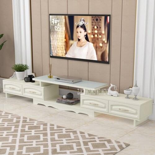 DSG188 Modern Environmentally Friendly Solid Wood TV Cabinet Living Room Scalable TV Stand Bedroom Toughened Glass TV Bench