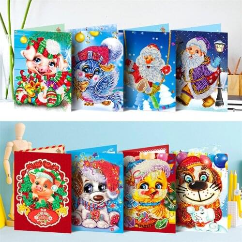 HUACAN DIY Diamond Painting Christmas Cards Kit 5D Diamond Embroidery Santa Claus Mosaic Rhinestone Greeting Postcards Gift