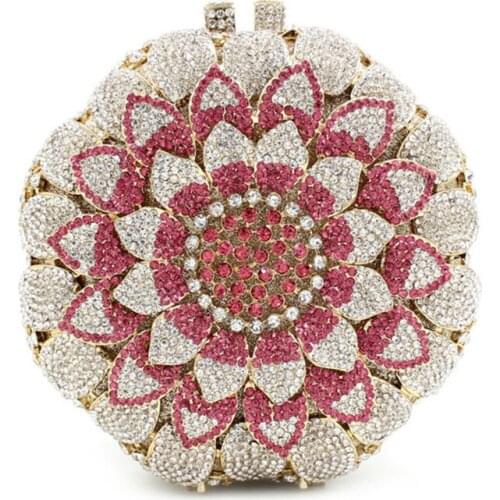 Red Orange Gold Color Diamond Crystal Clutch Flower Evening Bag Rhinestone Clutches Bags Purse Fashion Party Wedding Handbags