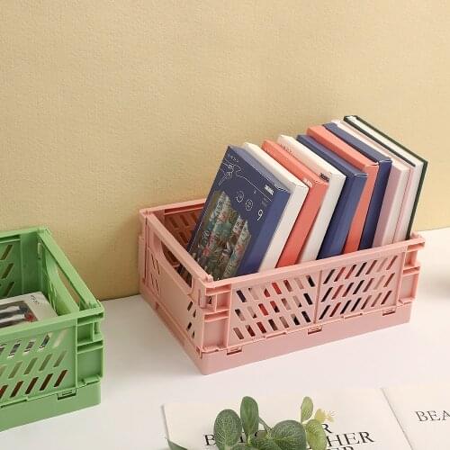 Creative Foldable Plastic Storage Basket High Capacity Desktop Organizer planning supplies Journal Tape Storage Box stationery