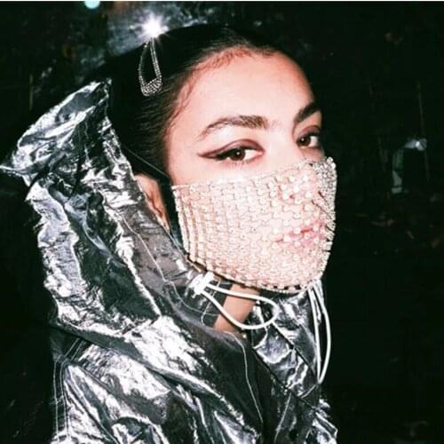 Hot sale in 2020 Women Rhinestone Mask Luxurious Crystal Face Dress up Halloween Fashion for mask Mesh Jewelry Charm