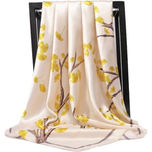 2021 New Sunscreen Beach Towel Popular Kerchief Fashion High-Grade Shawl Female 90X90CM Silk Scarf Summer Branch Print Bandana