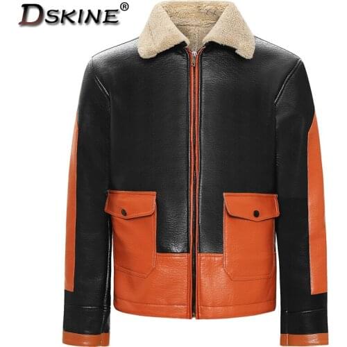 New Men Autumn and Winter Fleece Retro Leather Jacket Coat Leather Jacket Men Fashion Casual Outdoor Windproof Jacket Coat Men