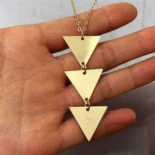 New womens long chain metal glossy triangle one piece Pendant Necklace exquisite womens jewelry