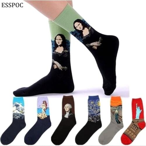 New Fashion Personality Famous Art Oil Painting Socks Men Women Retro Van Gogh Mona Lisa Gustav Klimt Long Sock Cotton Socks