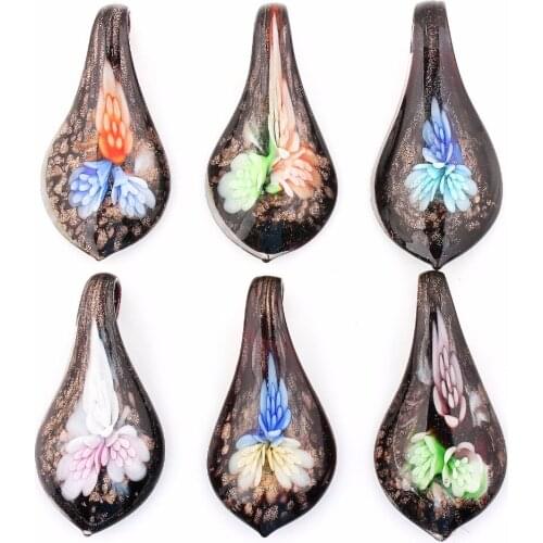 Wholesale 6pcs handmade Murano Lampwork Glass Mix Color Drop Flower Pendant Fit Necklace Free Shipping Thanksgiving gift p0018