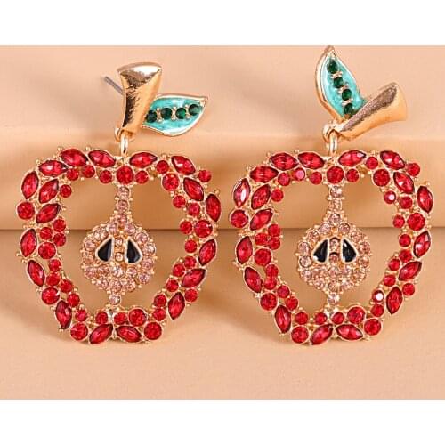 JURAN Wholesale Bohemian Rhinestone Handmade Hanging Shiny Fruits Apple Dangle Metal Drop Earrings Jewelry Accessories For Women