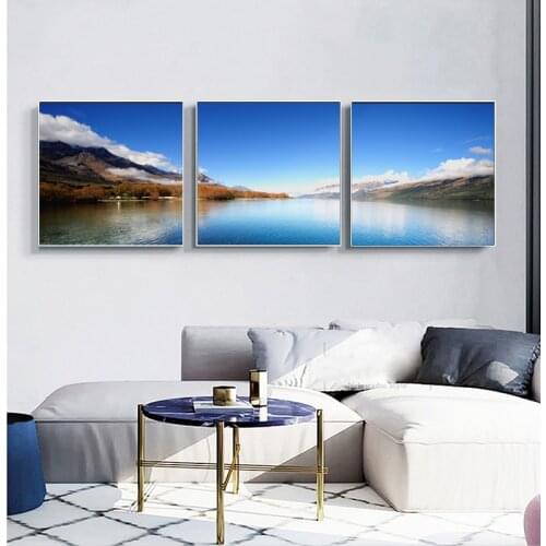 3Pcs Landscape Posters and Prints Wall Art Canvas Painting Calm Mountain and Lake Pictures for Living Room Decoration No Frame