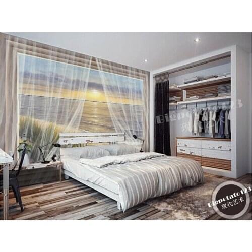 Custom 3D murals, the sea beach dawn yarn quality curtains painting, living room sofa TV wall bedroom background wall paper