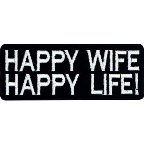 HAPPY WIFE HAPPY LIFE Patch Embroidered Applique Sewing Label Punk Biker Patches Clothes Stickers Apparel Accessories