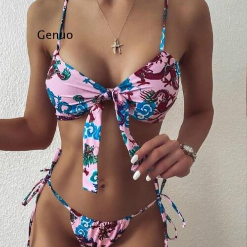 Sexy Brazilian Bather Bathing Suit Swim Pink Bow Bikini Women Low Waist Bandage Swimwear Female Swimsuit Two-Piece Bikini Set