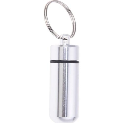 Silver Pill Medicine Box Case Holder Container Capsule Bottle Keyring Keychain