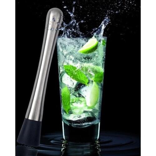 Stainless Steel Swizzle Stick Cocktail Shaker Mixer Muddler Cocktail Wine Stirrer Ice Crusher Stick with Grooved Plastic Head