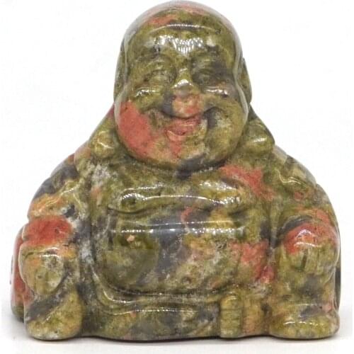 Maitreya Buddha Statue Natural Gemstone Unakite Crystal Hand Carved Stone Figurine Feng Shui Crafts Home Decor 1.4"