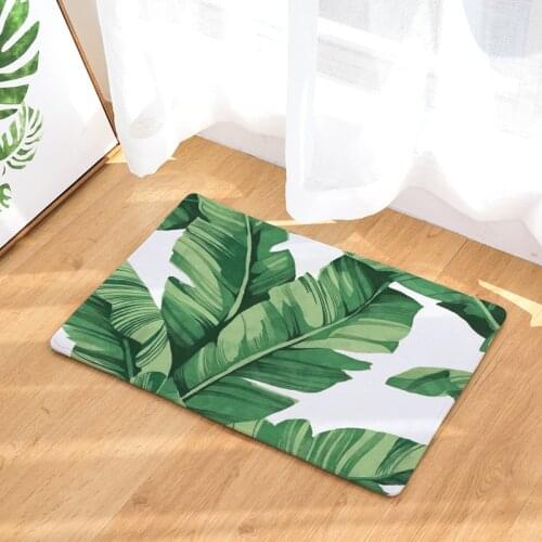 Tropical Plants Palm Tree Happy Bathroom Green Banana Leaves Mat Winter Snow Office Gray Rugs Black Large Coral Fleece Carpets