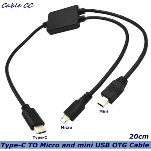 USB 2 in 1 Type 3.1 C male to Micro USB and Mini USB male cable OTG cable for Huawei Samsung mobile phone tablet PC car