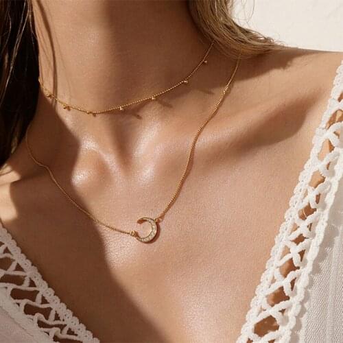 MWM stainless steel Vintage Multi Layered Necklace For Women Bohemian Coin Star Moon Necklace Geometric Chain Round Pendant Col