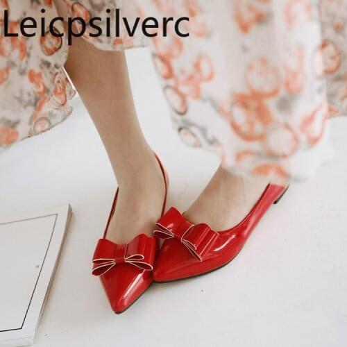 Womens shoes Flat shoes Spring and autumn The New fashion woman Pu Bow Comfortable Non-slip Big size 30-49 shoes woman