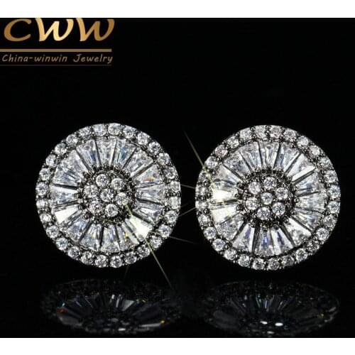CWWZircons Brand Unique Design Black And Rose Gold Color CZ Stones Round Earring Stud Style Ear Jewelry For Ladies CZ026