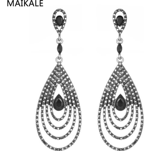 MAIKALE Vintage Earrings Multilayer Circle Big Drop Earrings for Women Gold Silver Color Black Rhinestone Exaggerated Earrings
