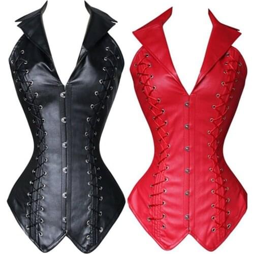 Womern Steel Bone Steampunk Corset Clothing Sexy Leather Gothic Jackets Corsets Tops Halter Waist Slimming Underbust Corset