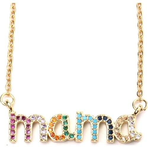 DoreenBeads Stainless Steel Necklace Gold Plated Lowercase Letter Message Multicolour Cubic Zirconia Pendant For Women Gift
