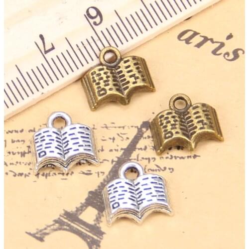 136pcs Charms For Jewelry Making open Holy Bible book 11mm Antique Silver Plated Pendants DIY Tibetan Silver Bracelet Necklace