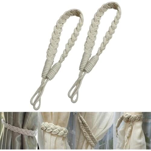 2Pcs Cotton Woven Twist Knotted Curtain Strap Buckle Holder Drape Tieback Rope