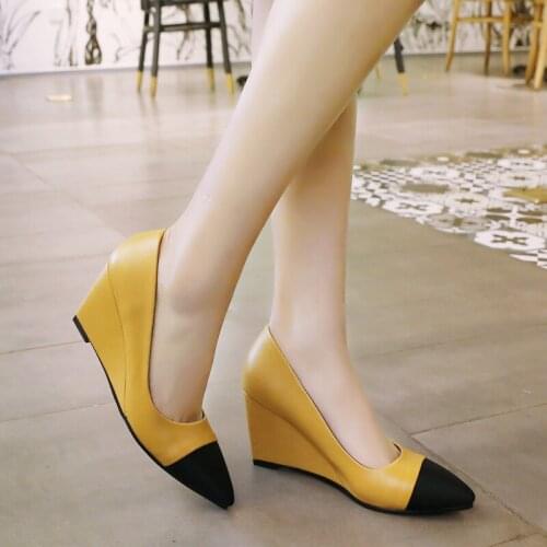 2021 Womens Shoes Autumn Women Black Wedge Pumps Pointed Slope Single Shoes Comfortable Casual Shoes Pumps Wedge Heels 38 39 40